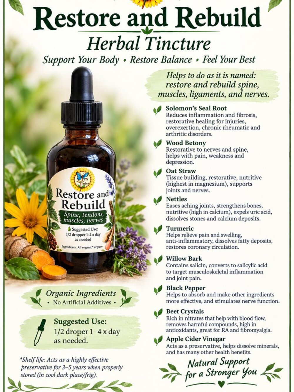Heal your pain Organic Restore and Rebuild Remedy Tincture Herbalist Homemade